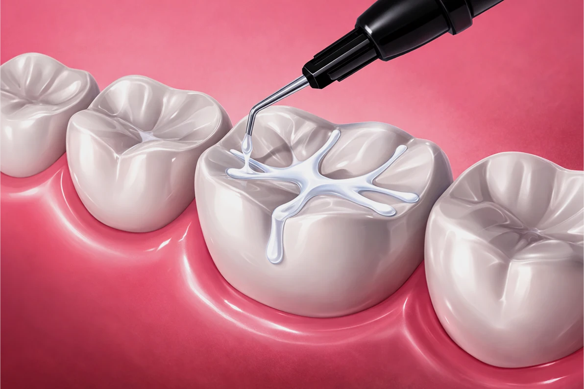 فیشور سیلانت روی دندان آسیاب کودک برای جلوگیری از پوسیدگی شیارهای عمیق
