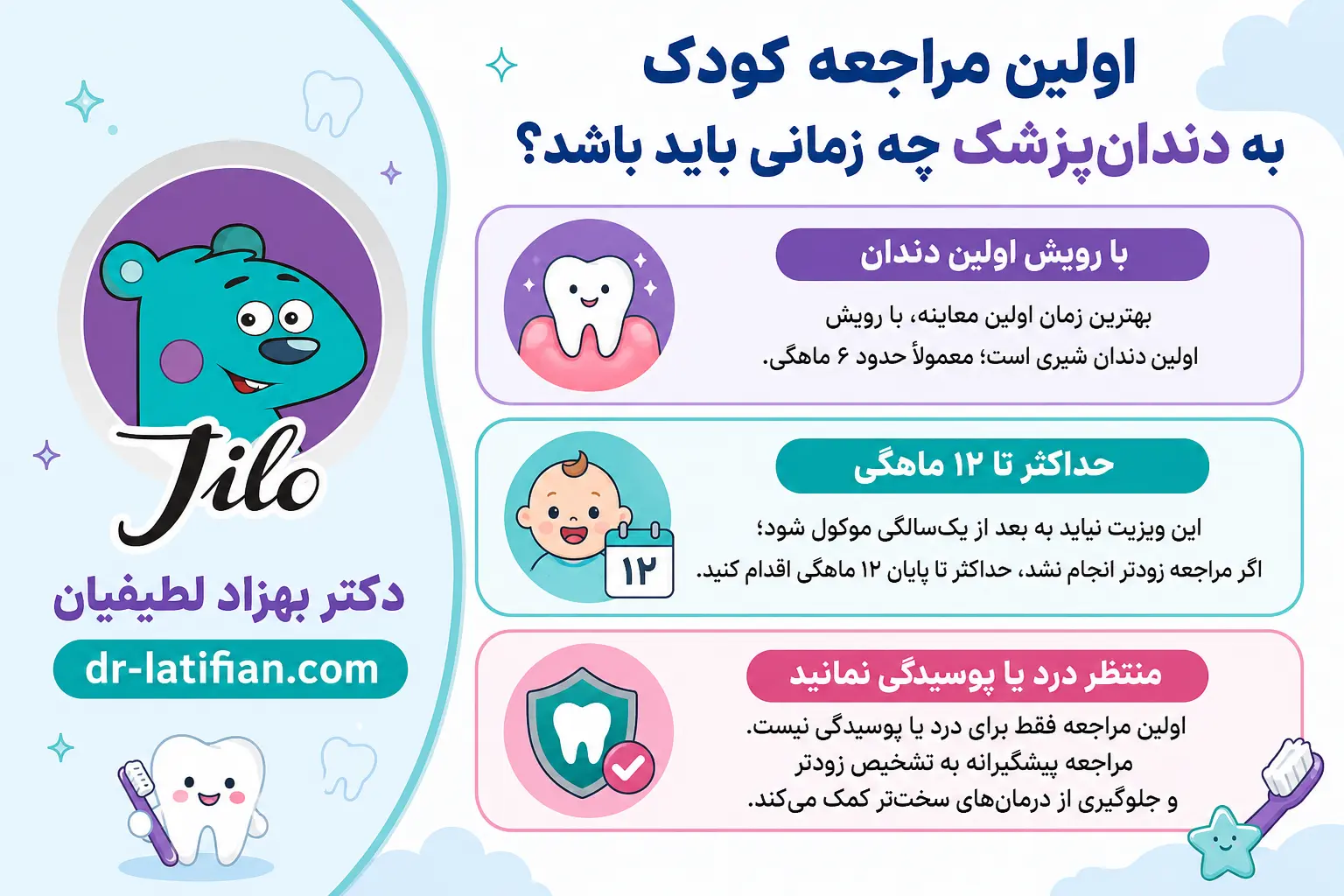 اولین مراجعه کودک به دندان‌پزشک پس از رویش اولین دندان شیری