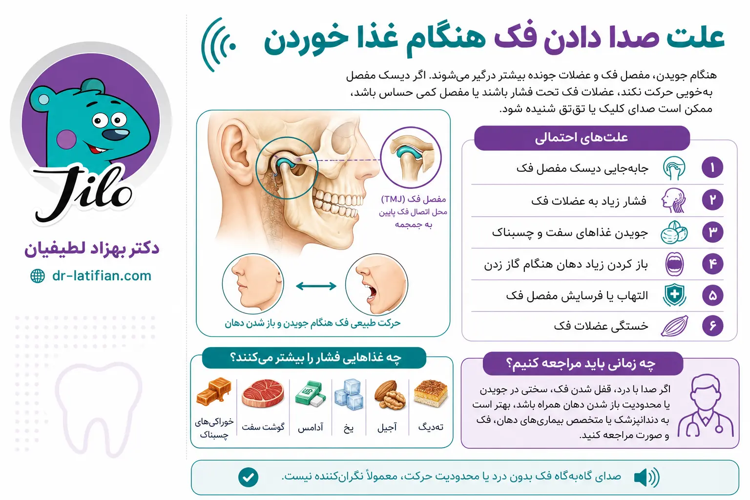 صدا دادن فک هنگام غذا خوردن و جویدن غذاهای سفت